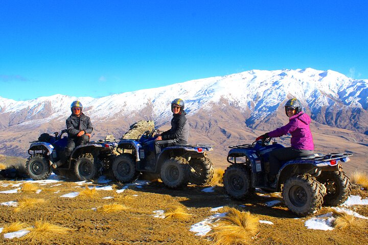 Experience the beauty of Cardrona Valley as you ride through stunning alpine trails on 350cc 4WD Yamaha quad bikes surrounded by breathtaking mountain views and rich history.